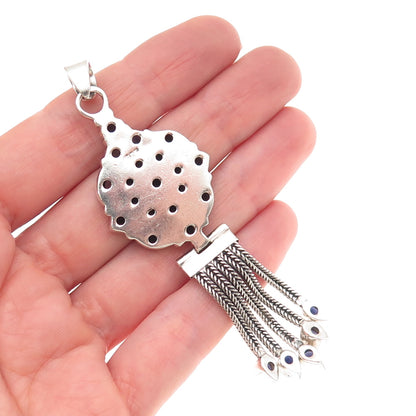 925 Sterling Silver Vintage Real Iolite Modernist Tassel Oxidized Pendant