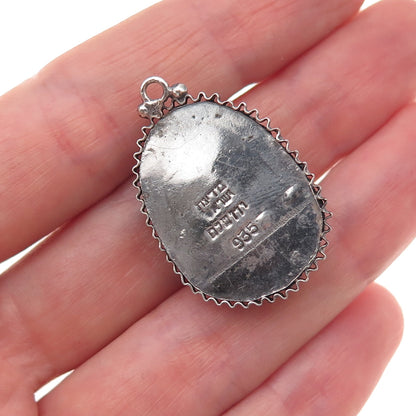 935 Silver Antique Art Deco Israel Real Turquoise Oxidized Charm Pendant
