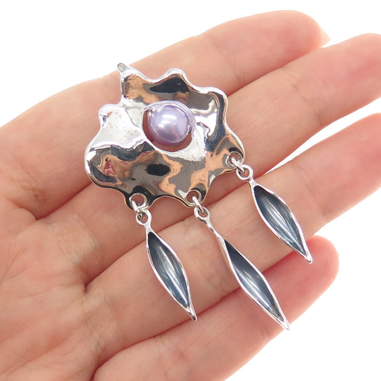 HAGIT GORALI 925 Sterling Silver Vintage Real Lavender Pearl Modernist Pendant