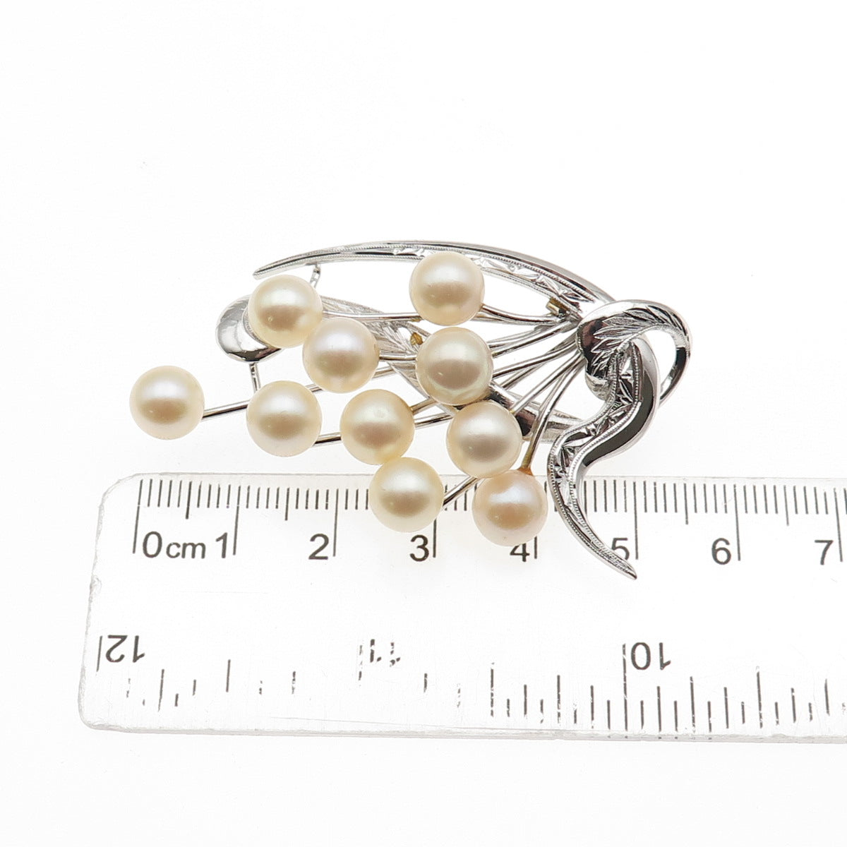 925 Sterling Silver Antique Japan Real Akoya Pearl Floral Pin Brooch