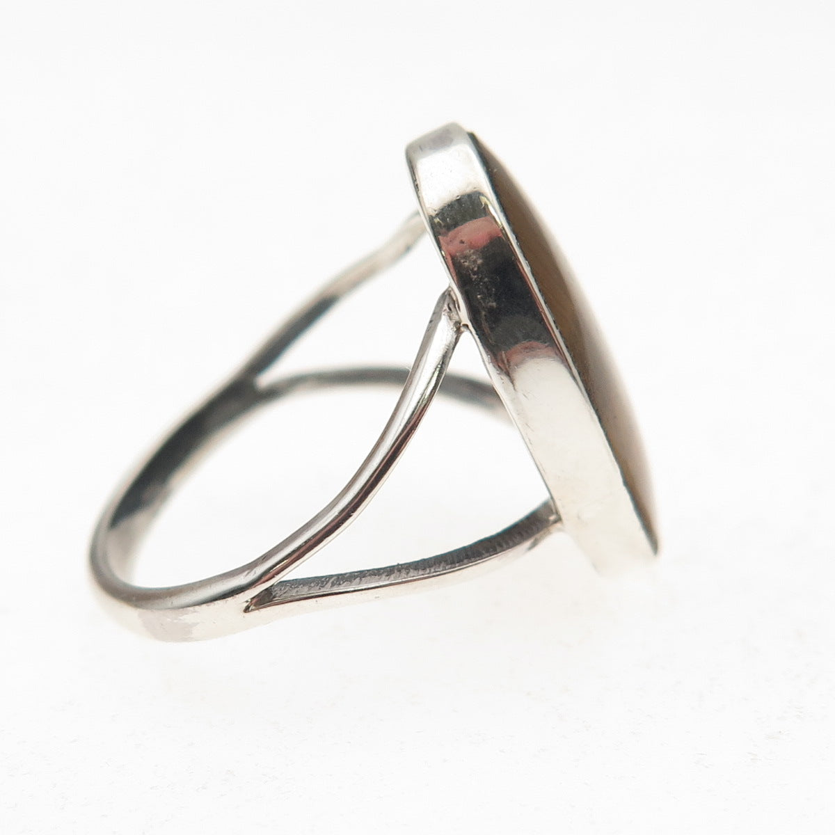 925 Sterling Silver Vintage Mexico Real Tiger Eye Oxidized Ring Size 6