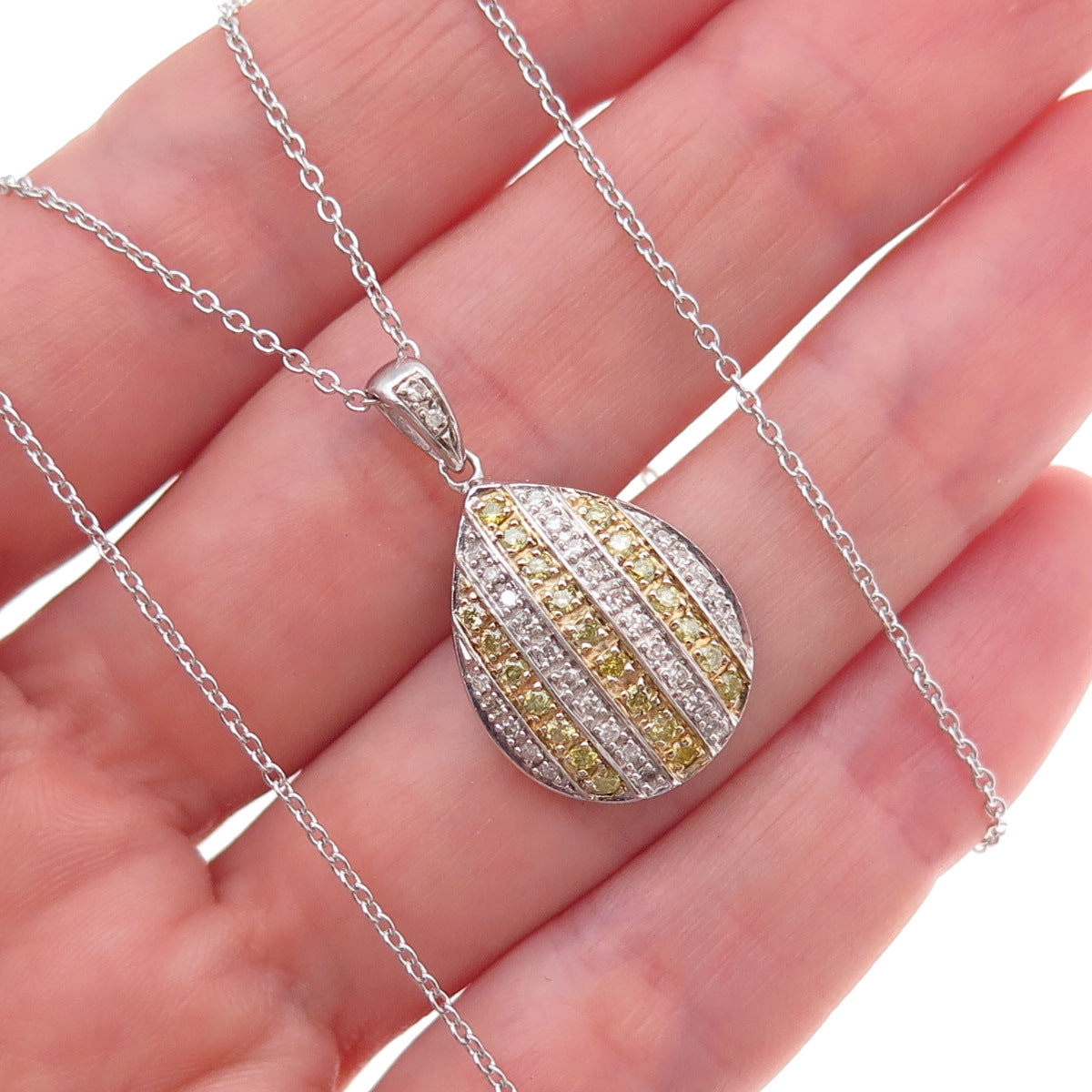 Joseph Schmid 925 Sterling Real Canary & White Diamond Cable Chain Necklace 18"