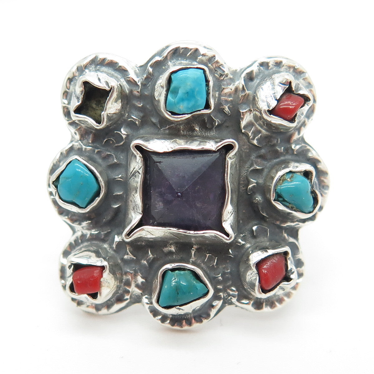 925 Sterling Silver Vintage Mexico Multi-Gem Ring Size 6.25 (missing 1 stone)