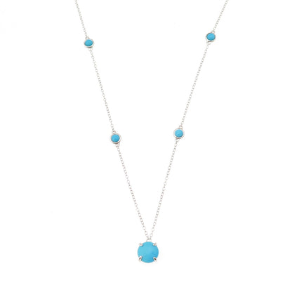925 Sterling Silver Real Sleeping Beauty Turquoise Station Chain Necklace 18"