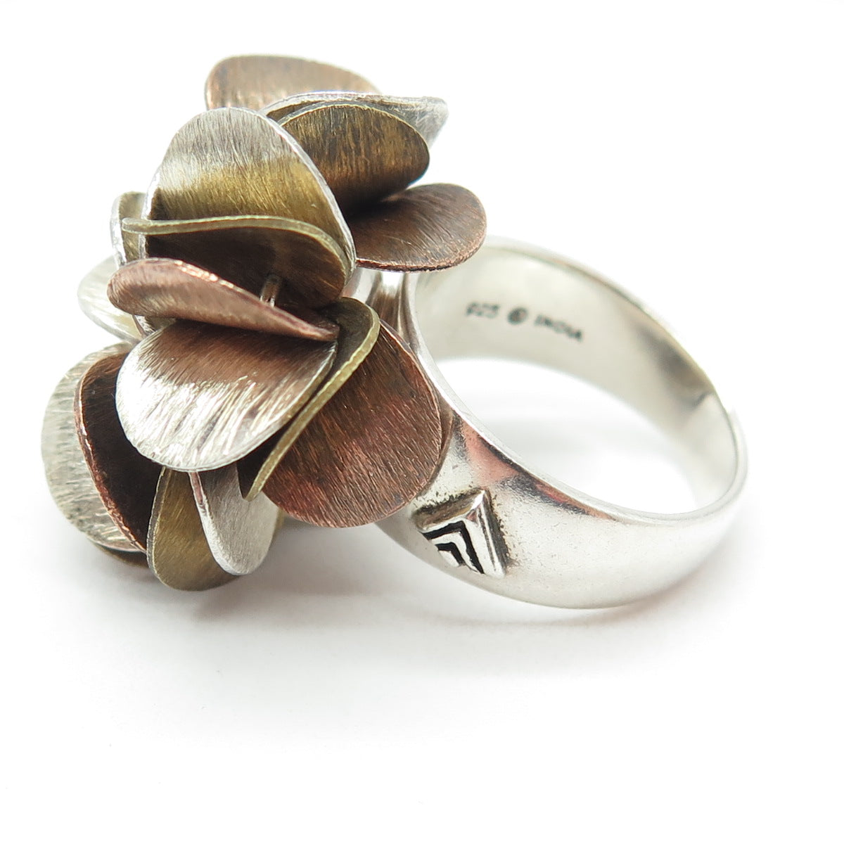 SILPADA 925 Sterling Silver 3-Tone Vintage Petal Modernist Ring Size 7.25