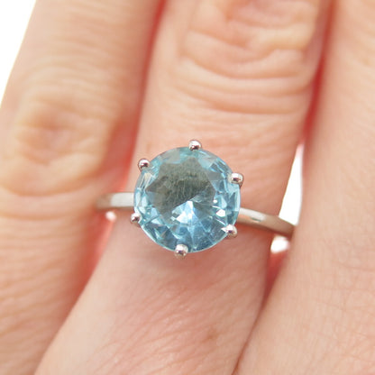 DAZZLERS 925 Sterling Silver Round-Cut Nano Blue Topaz Ring Size 5.25