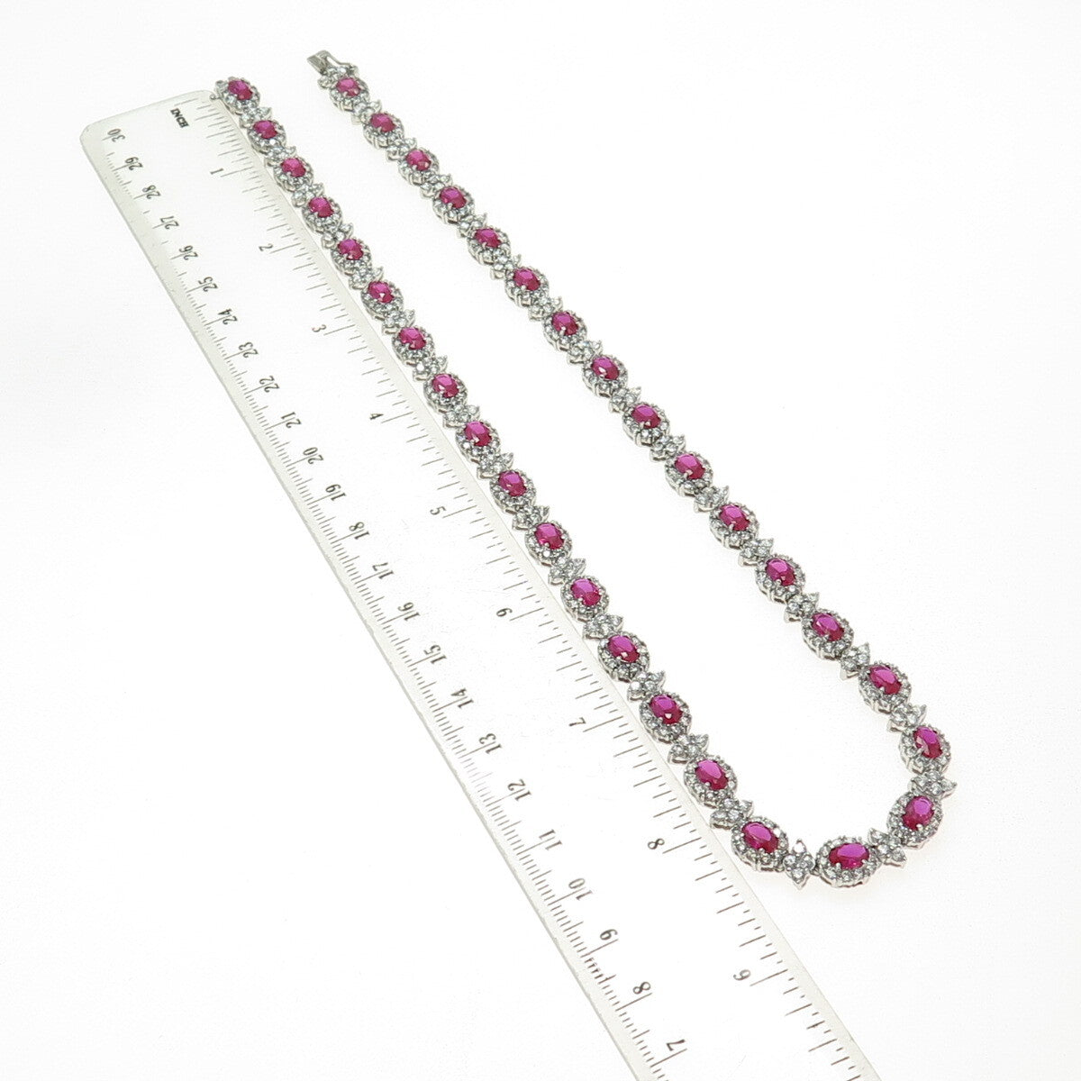 AMC Jewelry Sterling Silver Lab-Created Ruby & C Z Bohemian Chain Necklace 18"