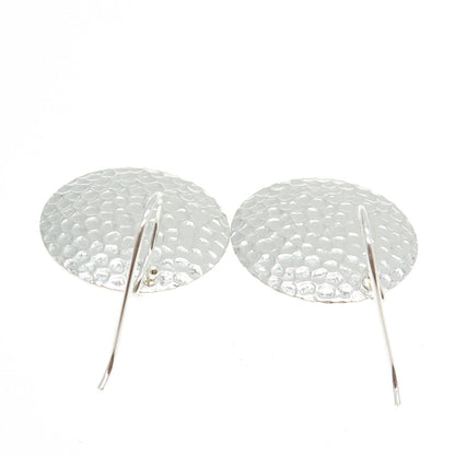 925 Sterling Silver Hammered Disc Dangling Earrings