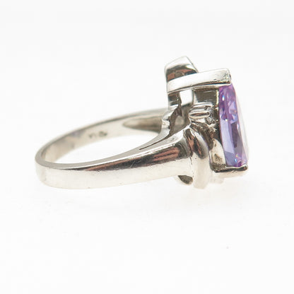 925 Sterling Silver Lavender & White C Z Teardrop Ring Size 6