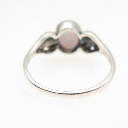 Equinox 925 Sterling Silver Vintage Real Opal Heart Oxidized Ring Size 8