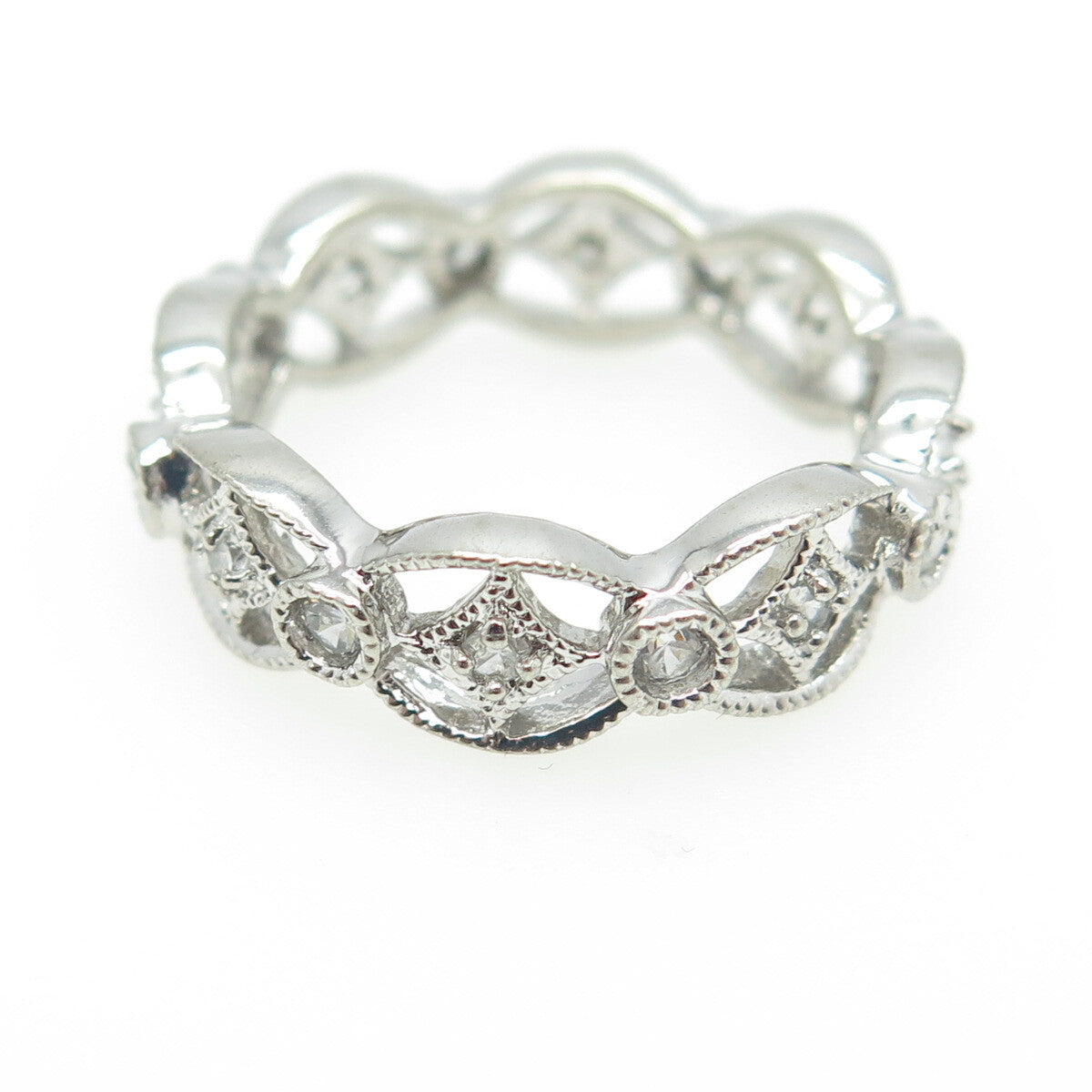 925 Sterling Silver Round-Cut C Z All Around Band Ring Size 7.25
