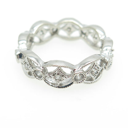 925 Sterling Silver Round-Cut C Z All Around Band Ring Size 7.25