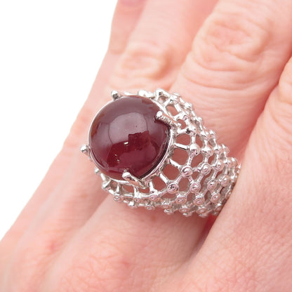 925 Sterling Silver Vintage Real Carnelian Modernist Beaded Ring Size 7.5