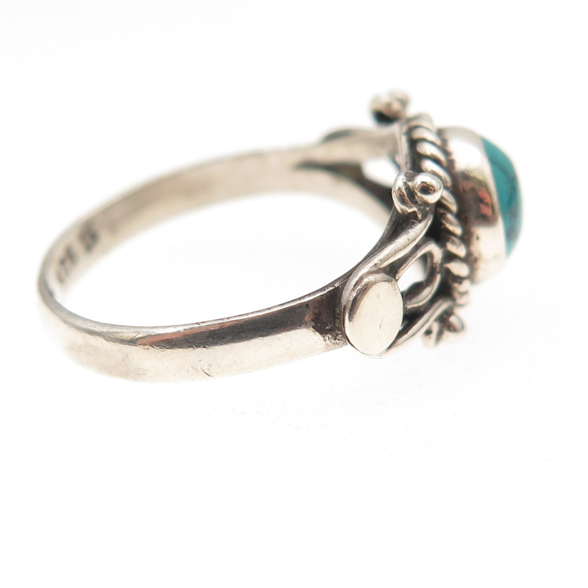 925 Sterling Silver Vintage Real Turquoise Oxidized Ring Size 7.75