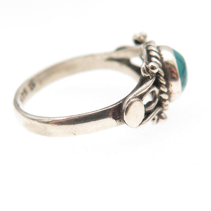 925 Sterling Silver Vintage Real Turquoise Oxidized Ring Size 7.75