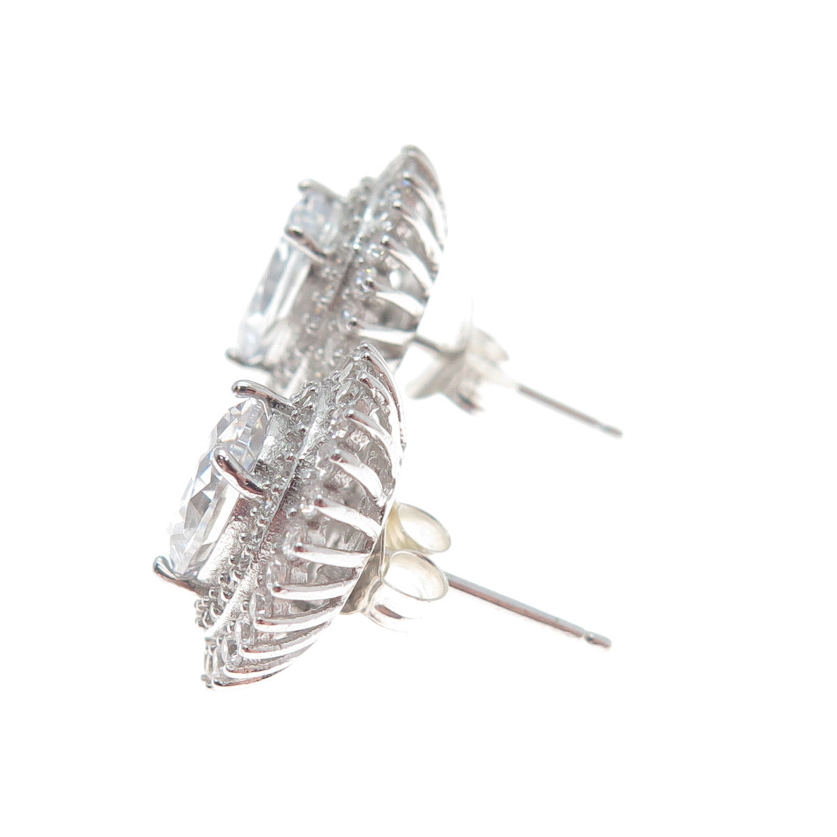 925 Sterling Silver Oval & Round-Cut C Z Sparkle Stud Earrings
