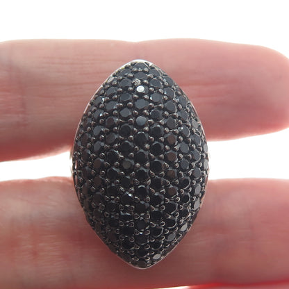 925 Sterling Silver Real Black Spinel Gem Cluster Marquise Dome Ring Size 7