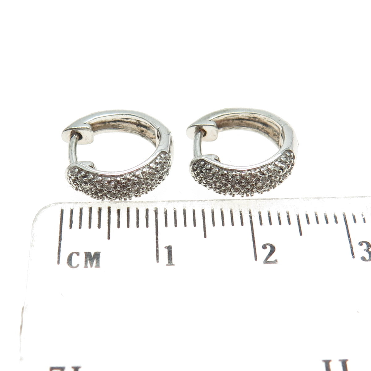 925 Sterling Silver Real Round-Cut Diamond Hoop Earrings