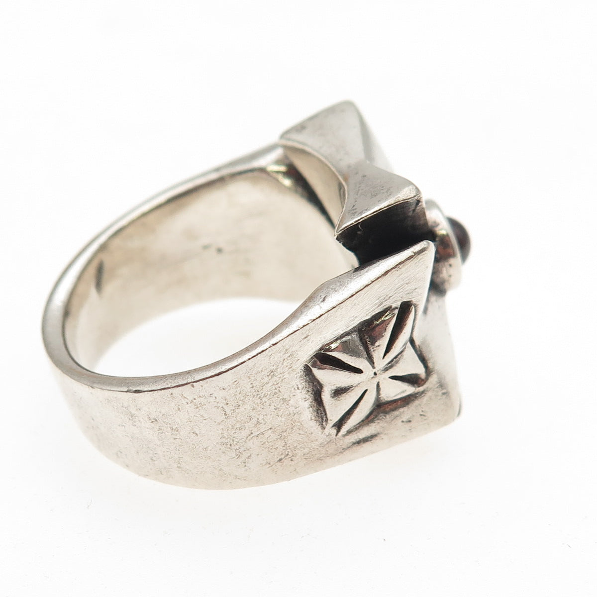 925 Sterling Silver Vintage Real Red Garnet Maltese Cross Oxidized Ring Size 10