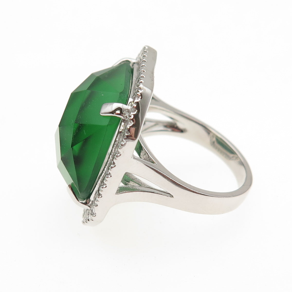 925 Sterling Silver Green & White C Z Ring Size 7.25