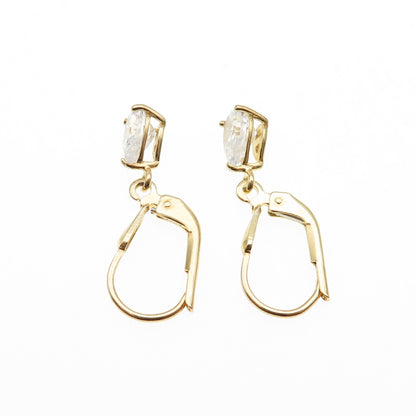 925 Sterling Silver Gold Plated Pear-Cut C Z Dangle Earrings