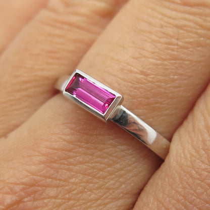 925 Sterling Silver Lab-Created Pink Sapphire Ring Size 8.75