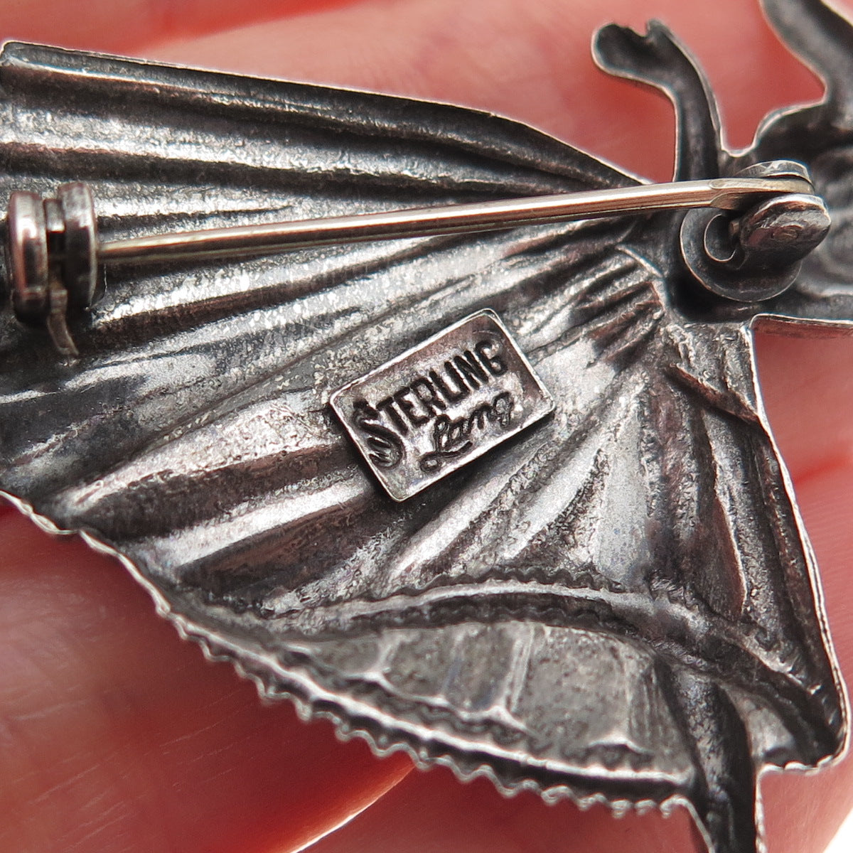 Lang 925 Sterling Silver Vintage Ballerina Repousse Oxidized Pin Brooch