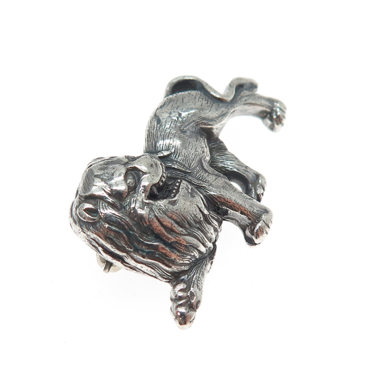 925 Sterling Silver Vintage Lion Oxidized Pin Brooch