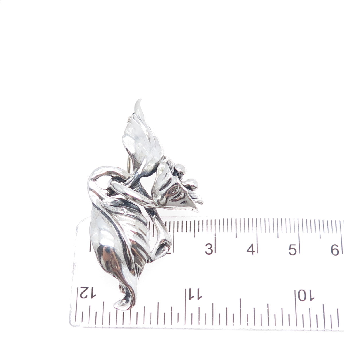 JEWELART 925 Sterling Silver Vintage Modernist Tulip Flower Oxidized Pin Brooch