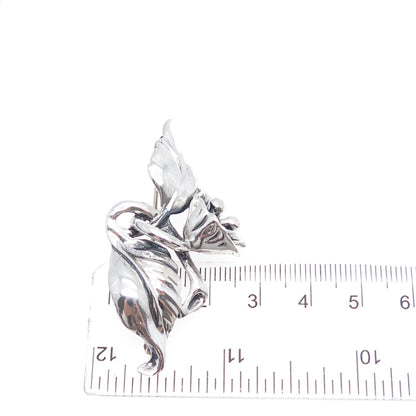 JEWELART 925 Sterling Silver Vintage Modernist Tulip Flower Oxidized Pin Brooch
