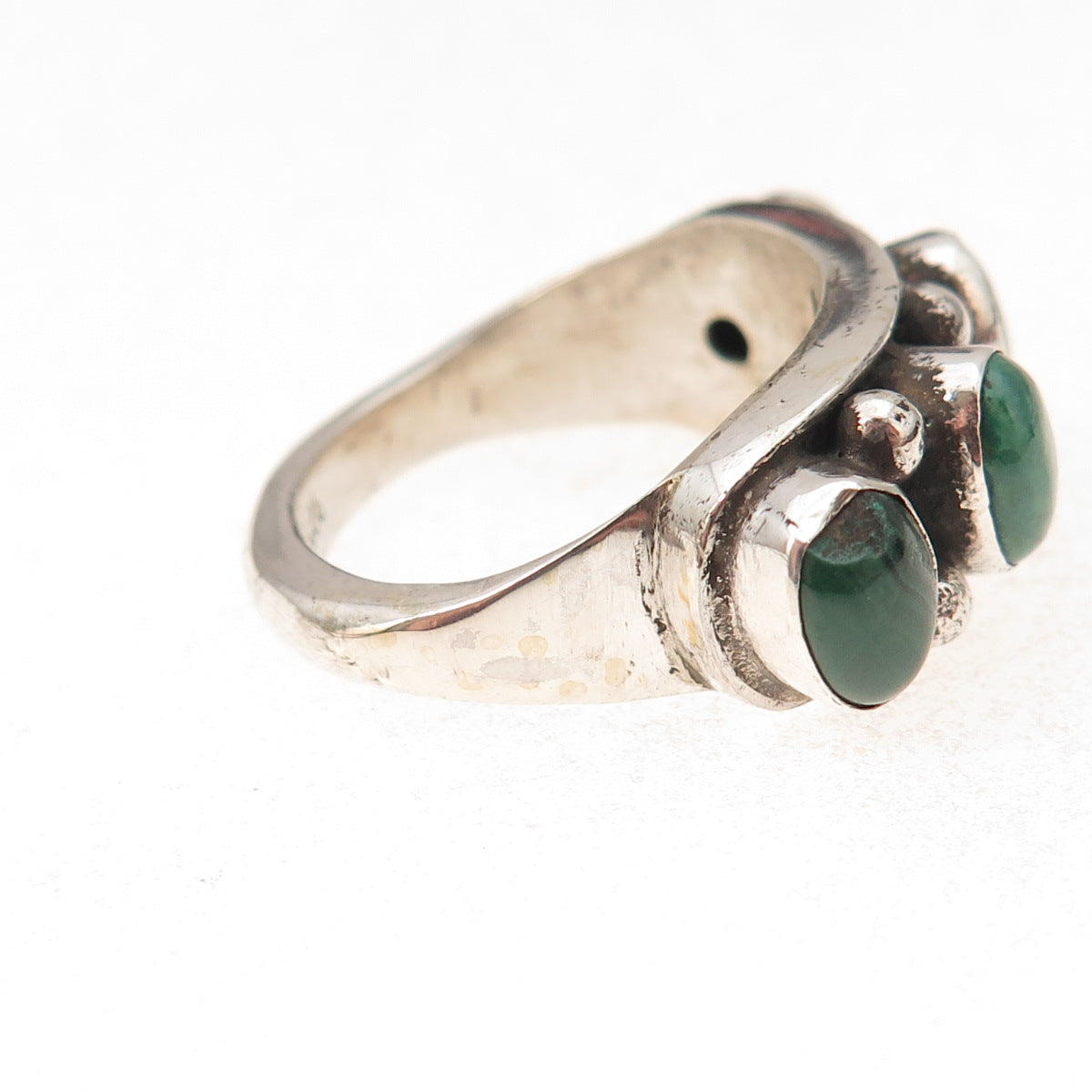 925 Sterling Silver Vintage Real Malachite Oxidized Ring Size 7.75