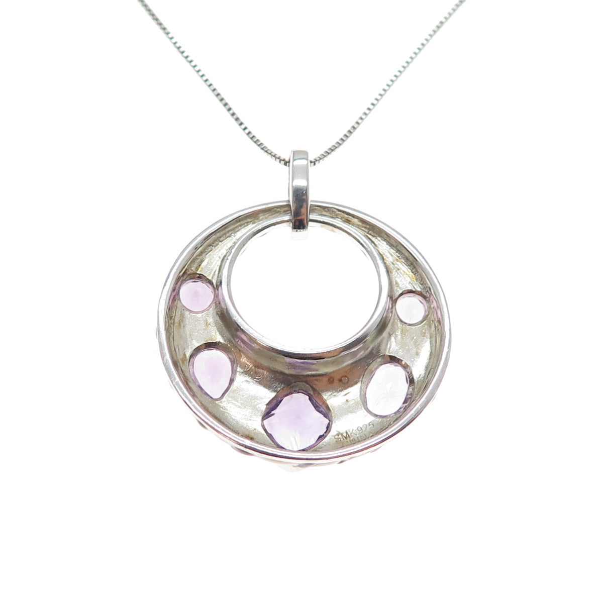 925 Sterling Silver Enamel Real Amethyst White Topaz Zebra Pattern Necklace 18"