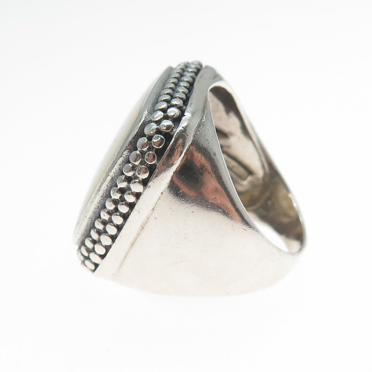 KEN CRAFTS 925 Sterling Silver Vintage Real MOP Granulated Ring Size 7