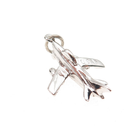 Spencer 925 Sterling Silver Vintage US Air Force Fighter Jet 3D Charm Pendant