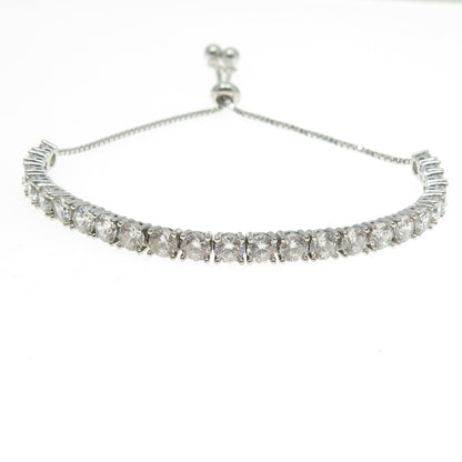 925 Sterling Silver Round-Cut Shaped C Z Tennis Box Link Bracelet 9"