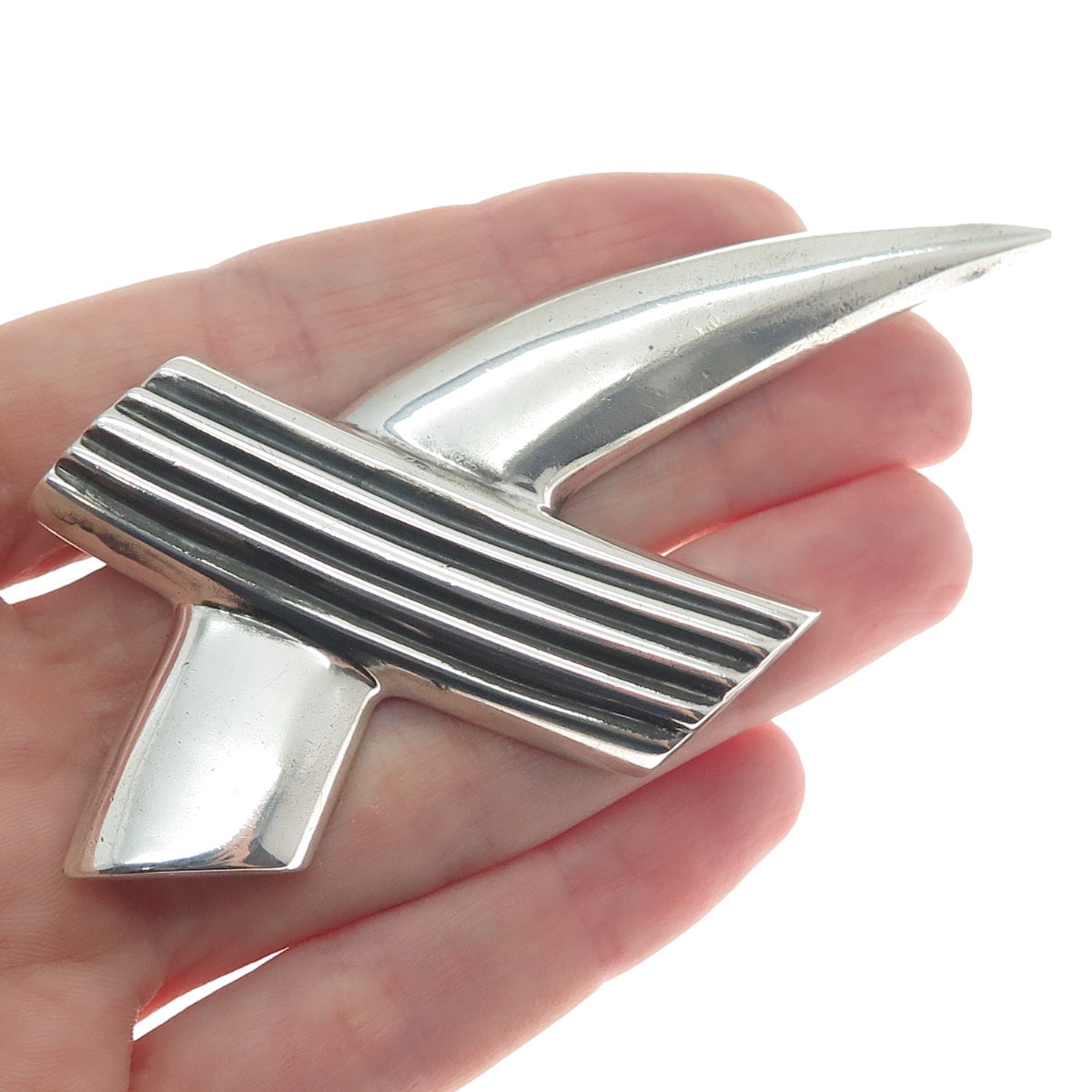 CHAPAL ZENRAY 925 Sterling Silver Vintage Modernist Letter X Oxidized Pin Brooch
