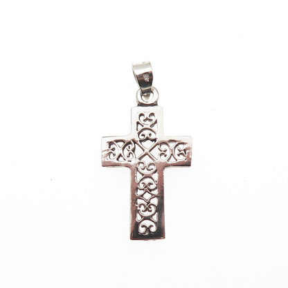 925 Sterling Silver Vintage Ornate Heart Cross Charm Pendant