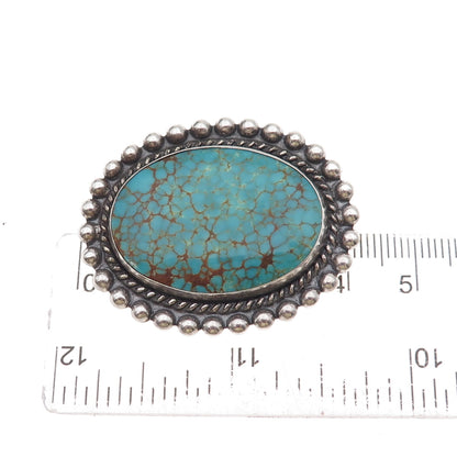 Old Pawn 925 Sterling Silver Vintage Peacock Turquoise Beaded Tribal Pin Brooch