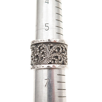 Lois Hill 925 Sterling Silver Vintage Granulated Scroll Wide Band Ring Size 6.5