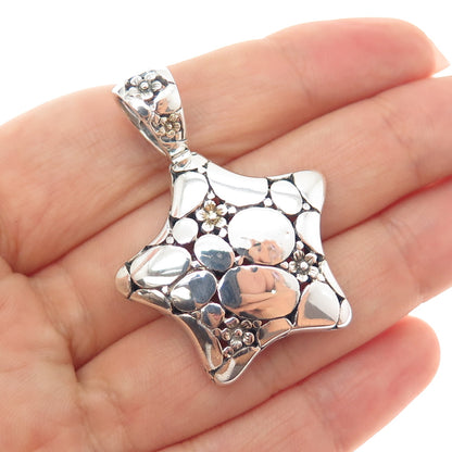925 Sterling Silver Vintage Modernist Flower Kali Star Oxidized Charm Pendant