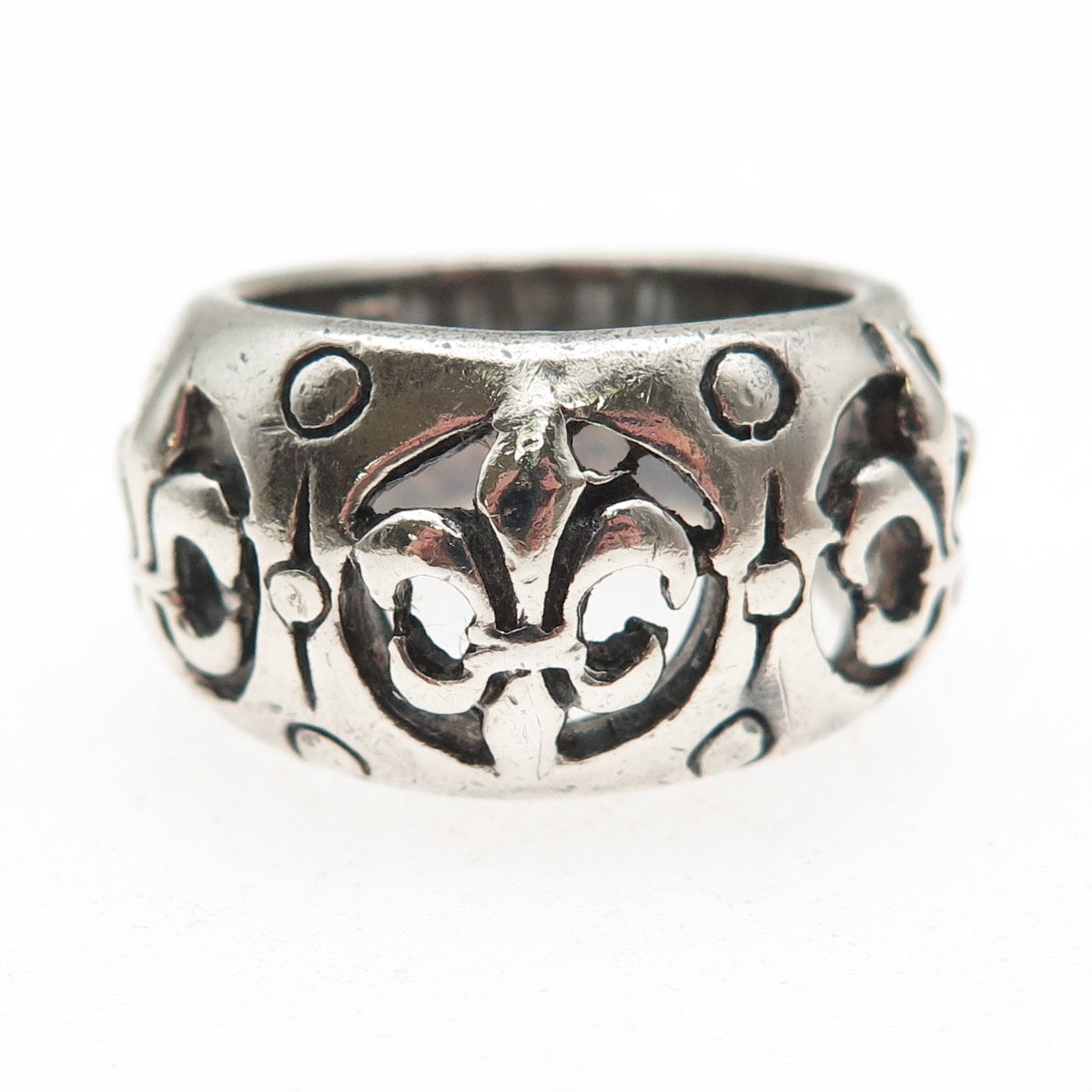 925 Sterling Silver Vintage Fleur de Lis Oxidized Ring Size 7.5