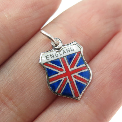 SUVENJO 800 Silver Vintage Enamel England Flag Minimalist Charm Pendant