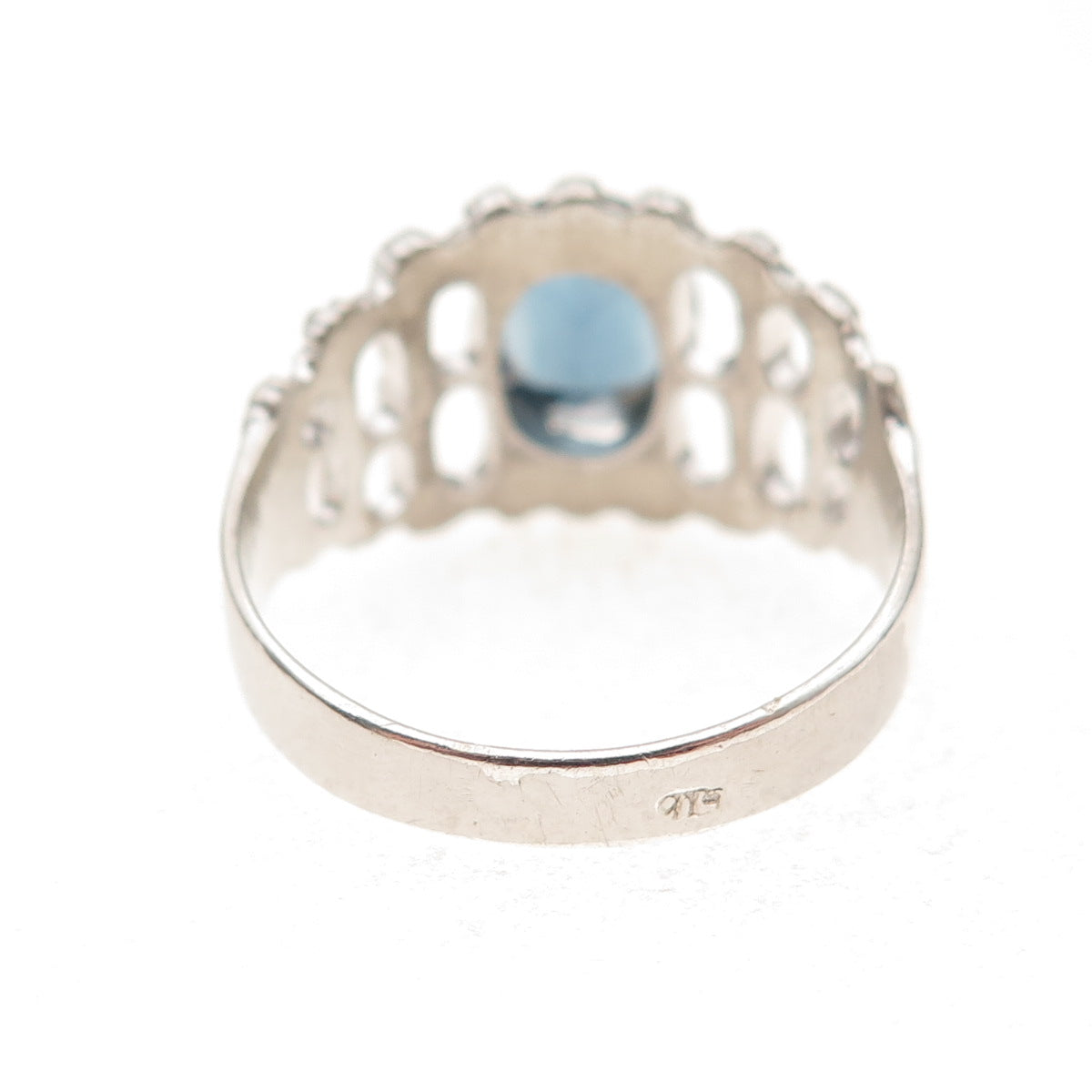 925 Sterling Silver Vintage Oval-Cut Blue Glass Modernist Ring Size 9.75