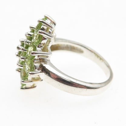925 Sterling Silver Real Round-Cut Peridot Cluster Ring Size 8.75