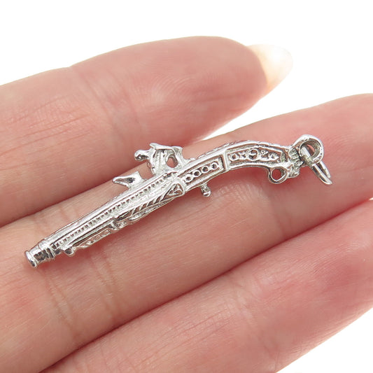 925 Sterling Silver Antique Art Deco Retro Pistol 3D Pendant