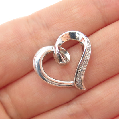 925 Sterling Silver Real Round-Cut Diamond Heart Mini Slide Charm Pendant