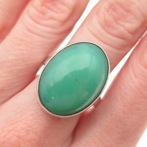925 Sterling Silver Vintage Real Cabochon Chrysoprase Ring Size 8