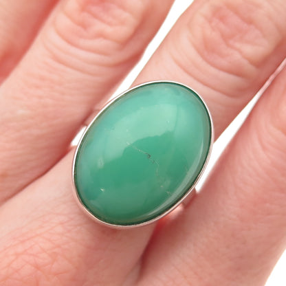 925 Sterling Silver Vintage Real Cabochon Chrysoprase Ring Size 8
