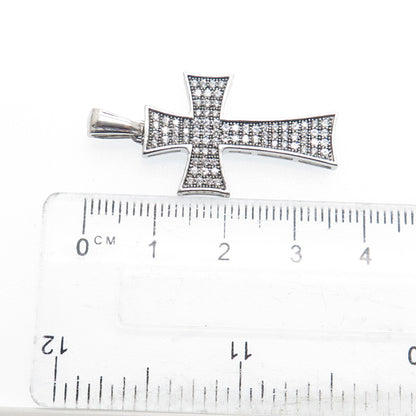 925 Sterling Silver Round-Cut C Z Cross Sparkle Pendant