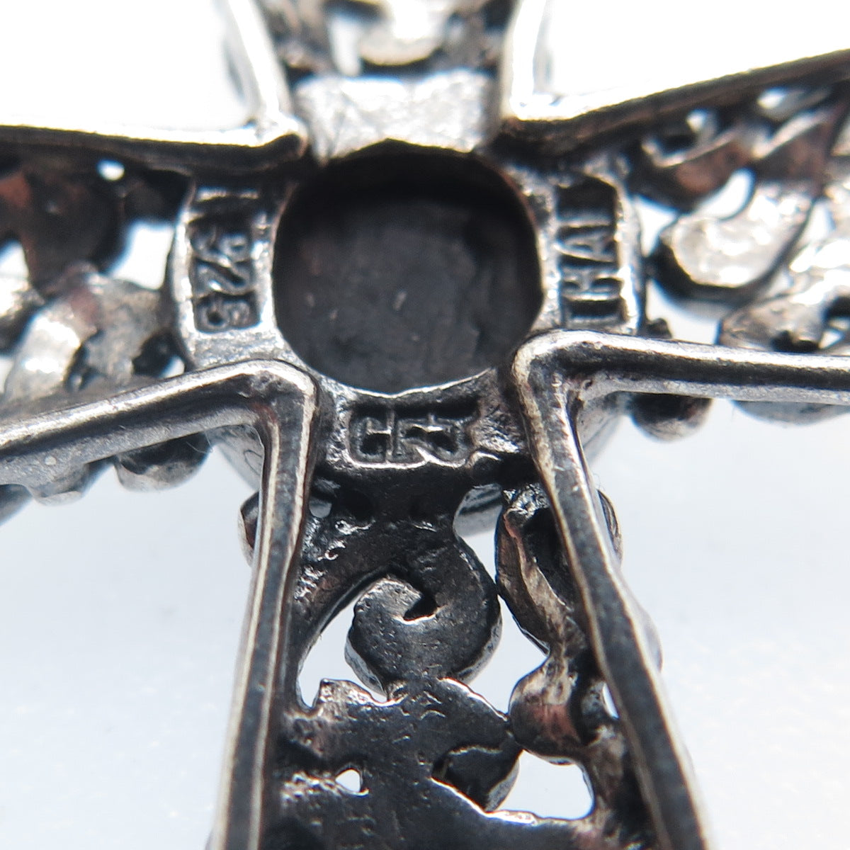 CFJ Collins Fine Jewelry Sterling Vintage Real Black Onyx Swirl Cross Pendant